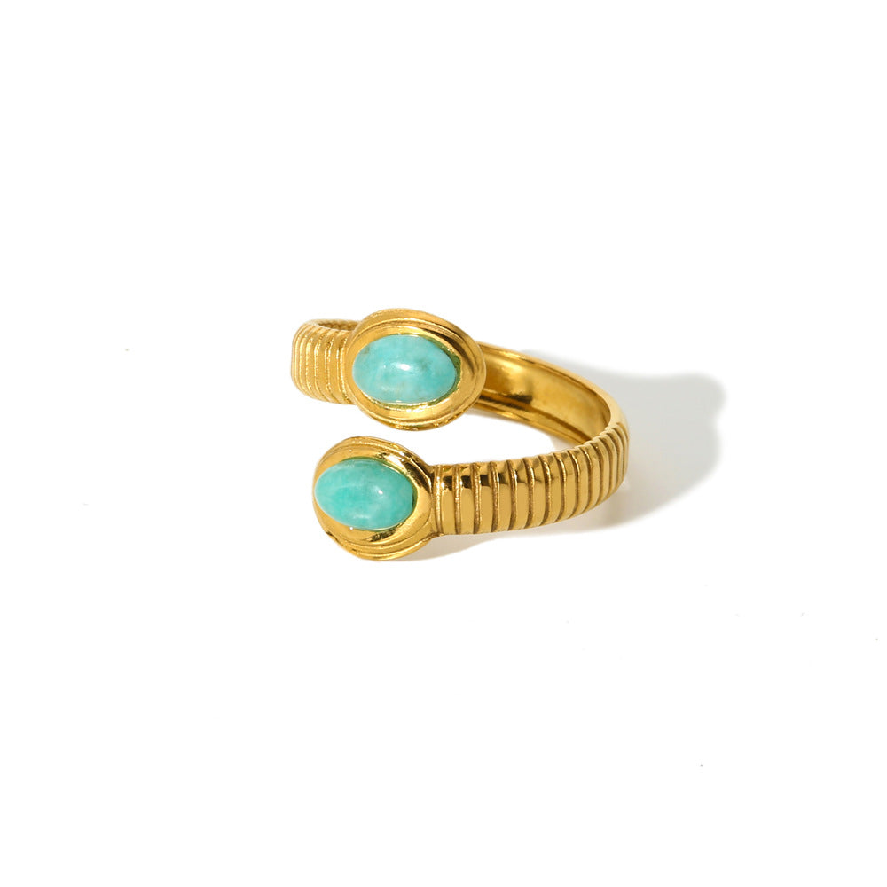 Wholesale Vintage Turquoise Open Ring Gold Plated Titanium Steel Fashion Jewelry Accessory