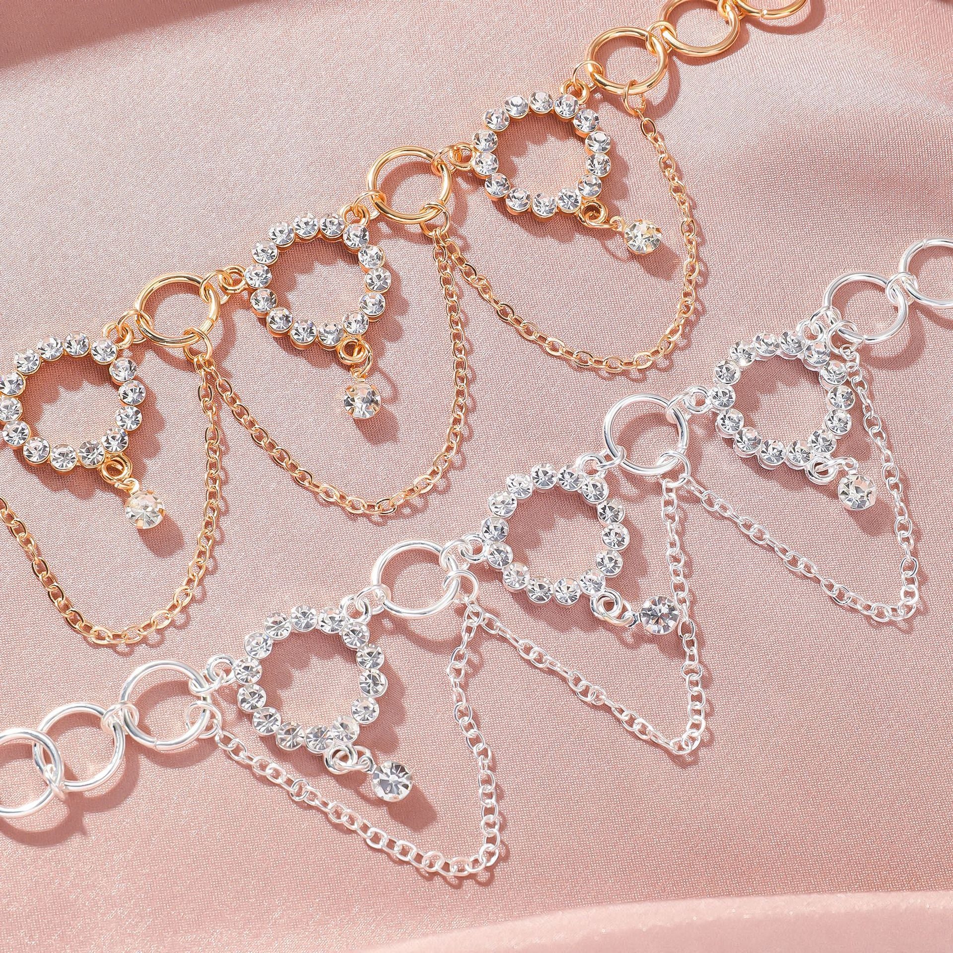 Wholesale Chain and diamond tassel hoop anklet