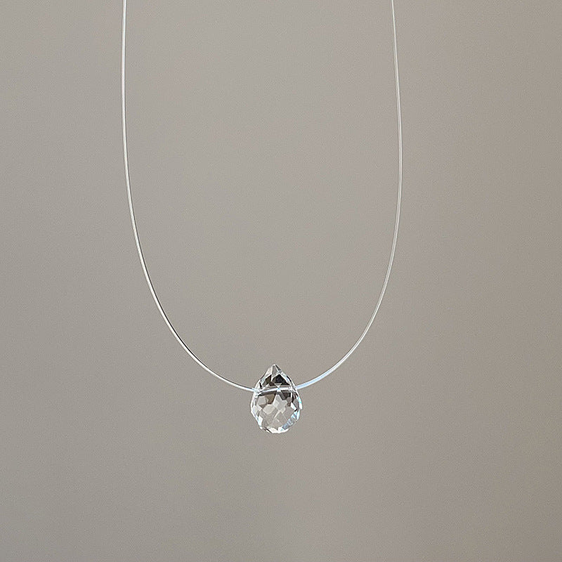 Wholesale Minimalist Style Crystal Zircon Pearl Pendant Fish Line Necklace Women' s Accessible Luxury Versatile Elegant Trendyy Neck Chain Clavicle Chain