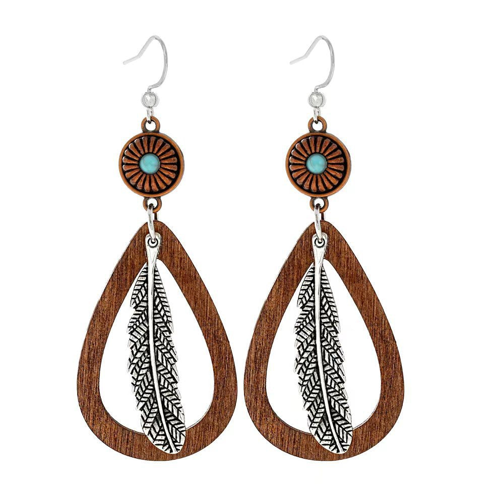 Wholesale Turquoise Geometric Tassel Earrings Antique Silver Retro Fashion Accessory for Everyday Wear or Gift