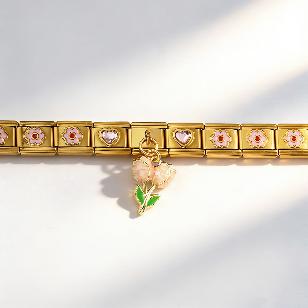 Wholesale Italian Modular Gold Plated Enamel DIY Bracelet Set Jewelry Accessory