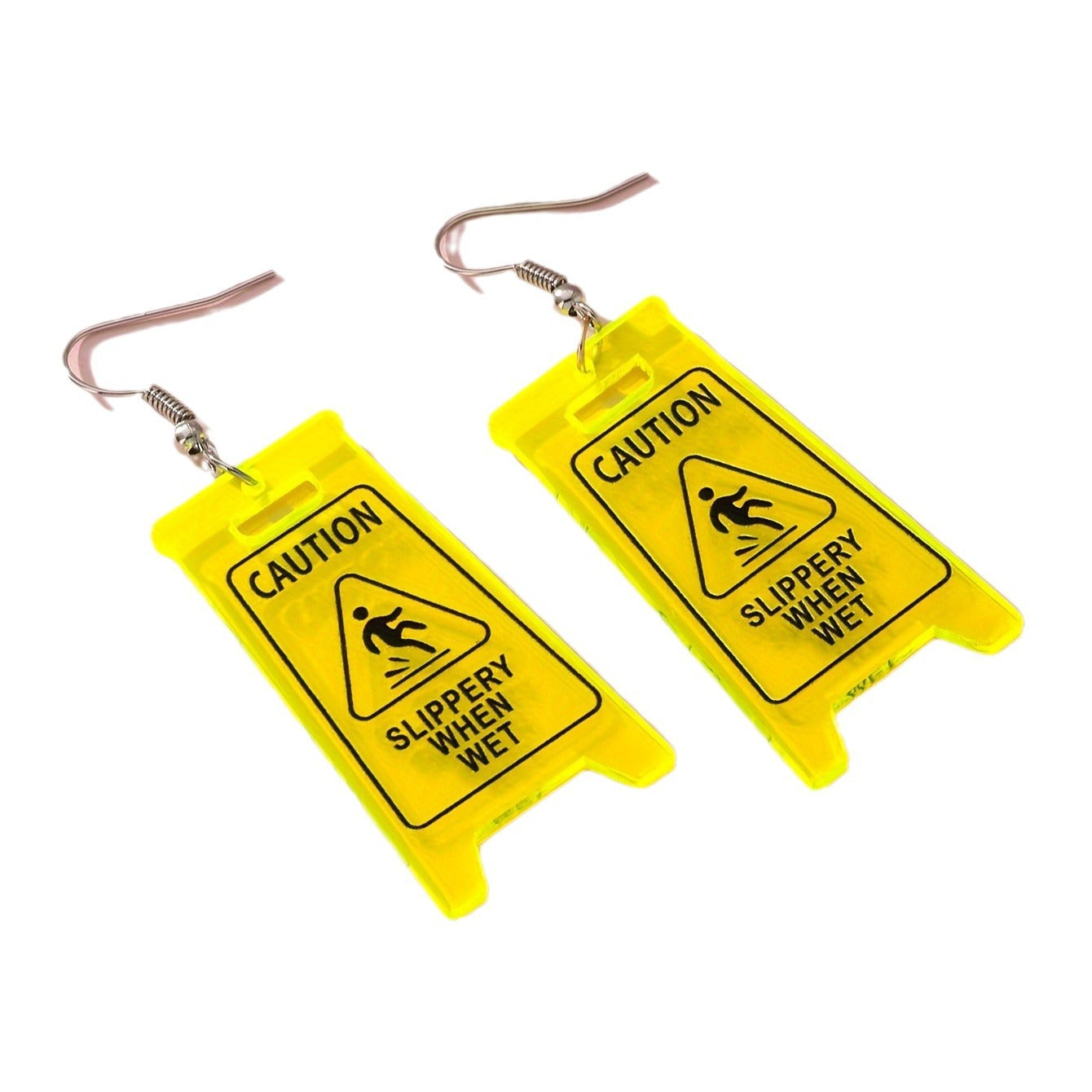 Wholesale  Creative Funny Acrylic Carefully Sliding Warning Pendant Earrings