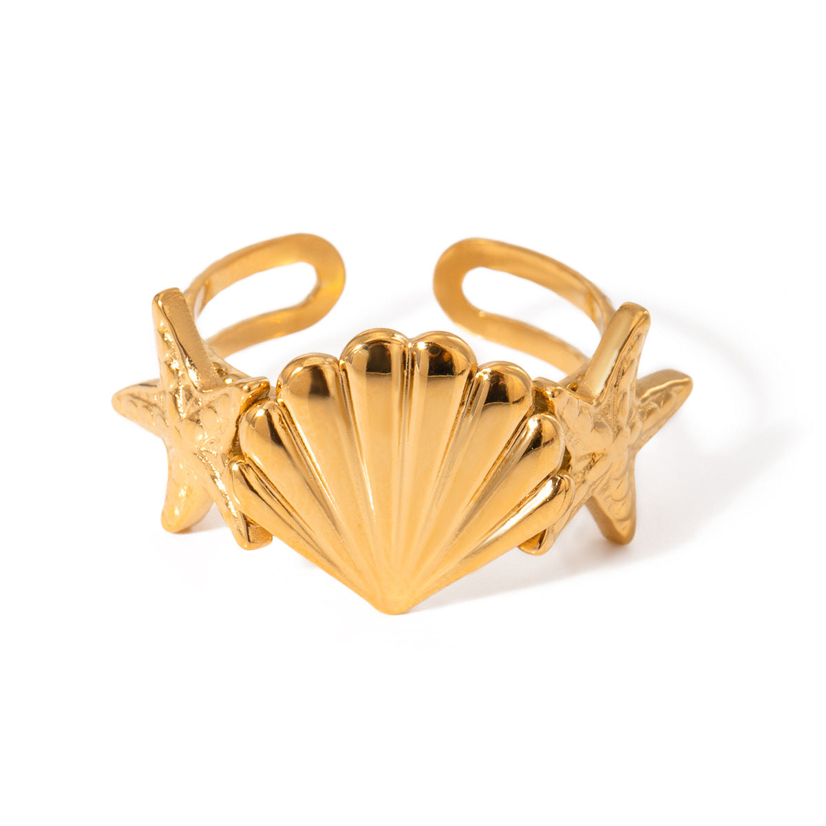Wholesale 18k gold stainless steel starfish fritillary opening ring