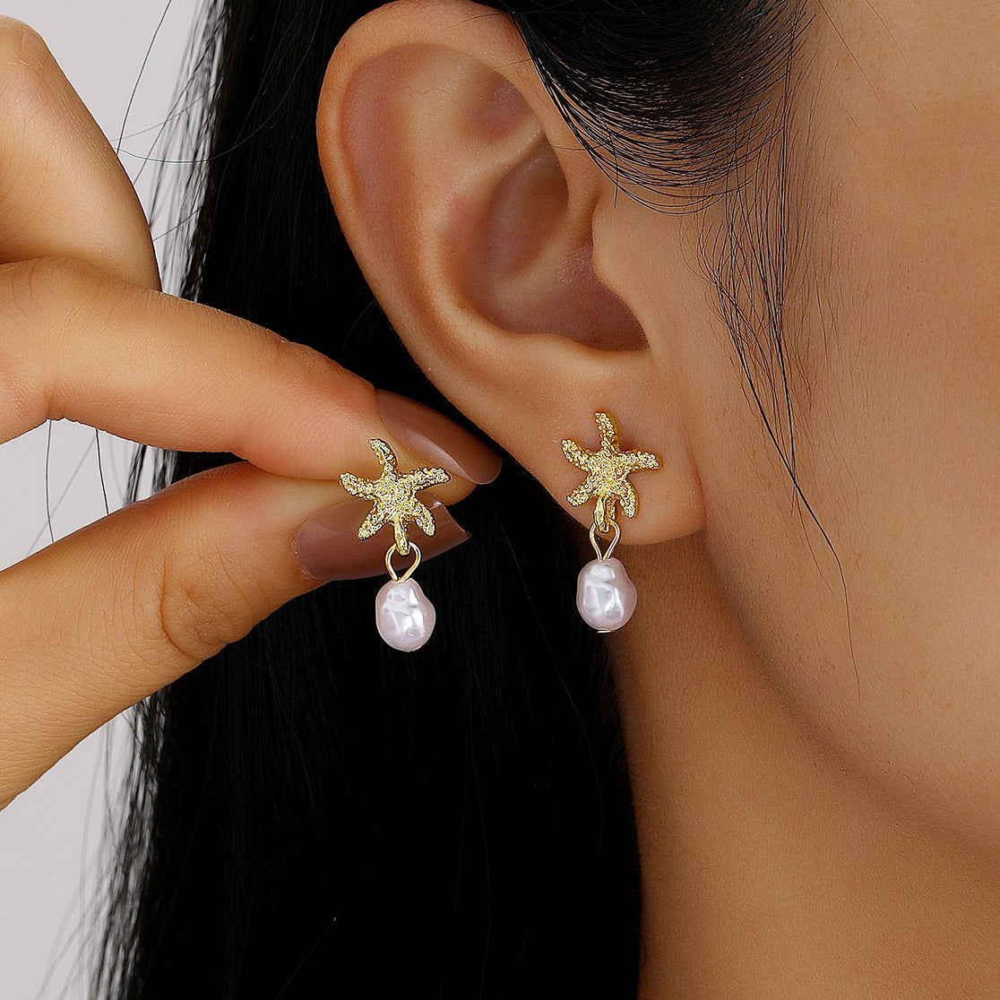 Wholesale Starfish Shell Earrings Mixed Materials Electroplating Jewelry Accessory