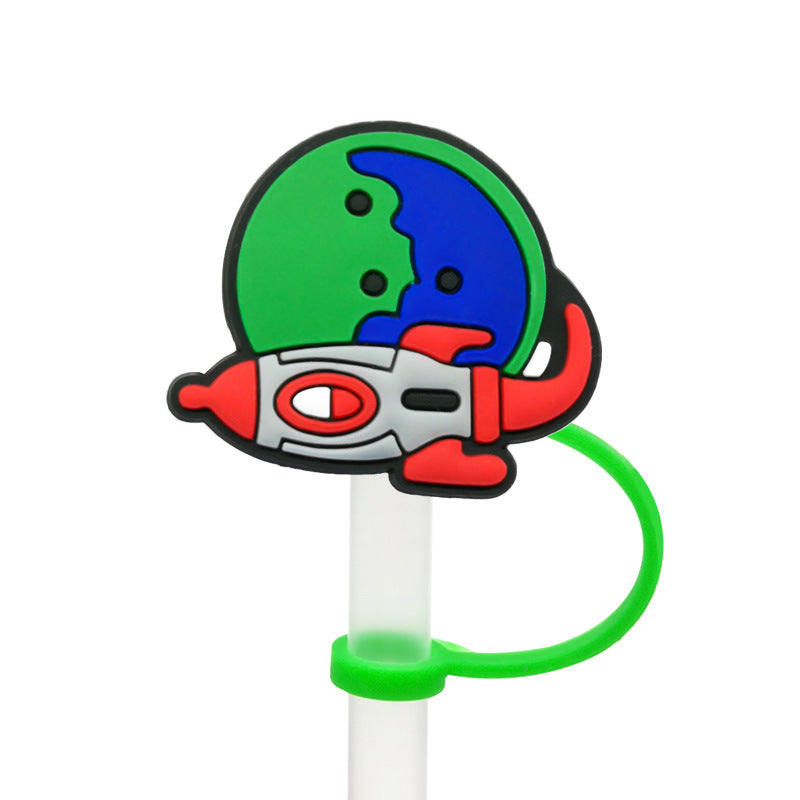 Wholesale 10PCS 7-8mm Space Transportation Vehicles with Silicone Straw Tube Cap Straw Decorations