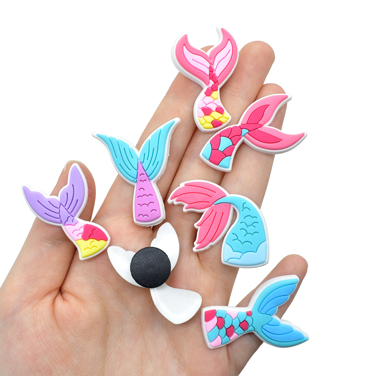 Wholesale Random 100pcs Colorful Mermaid Tail Series  PVC Soft Rubber Shoe Buckle Decoration