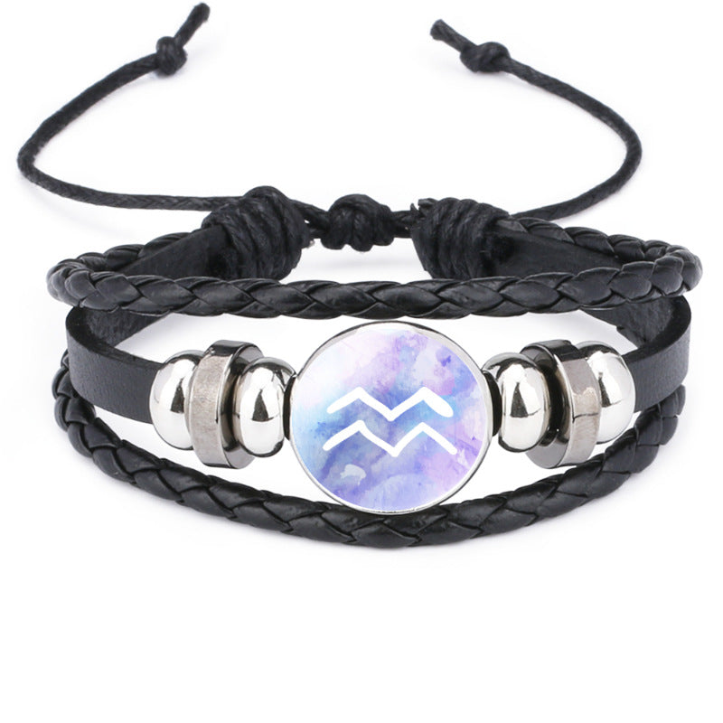 Wholesale  accessories twelve constellation handmade beaded rope leather bracelet