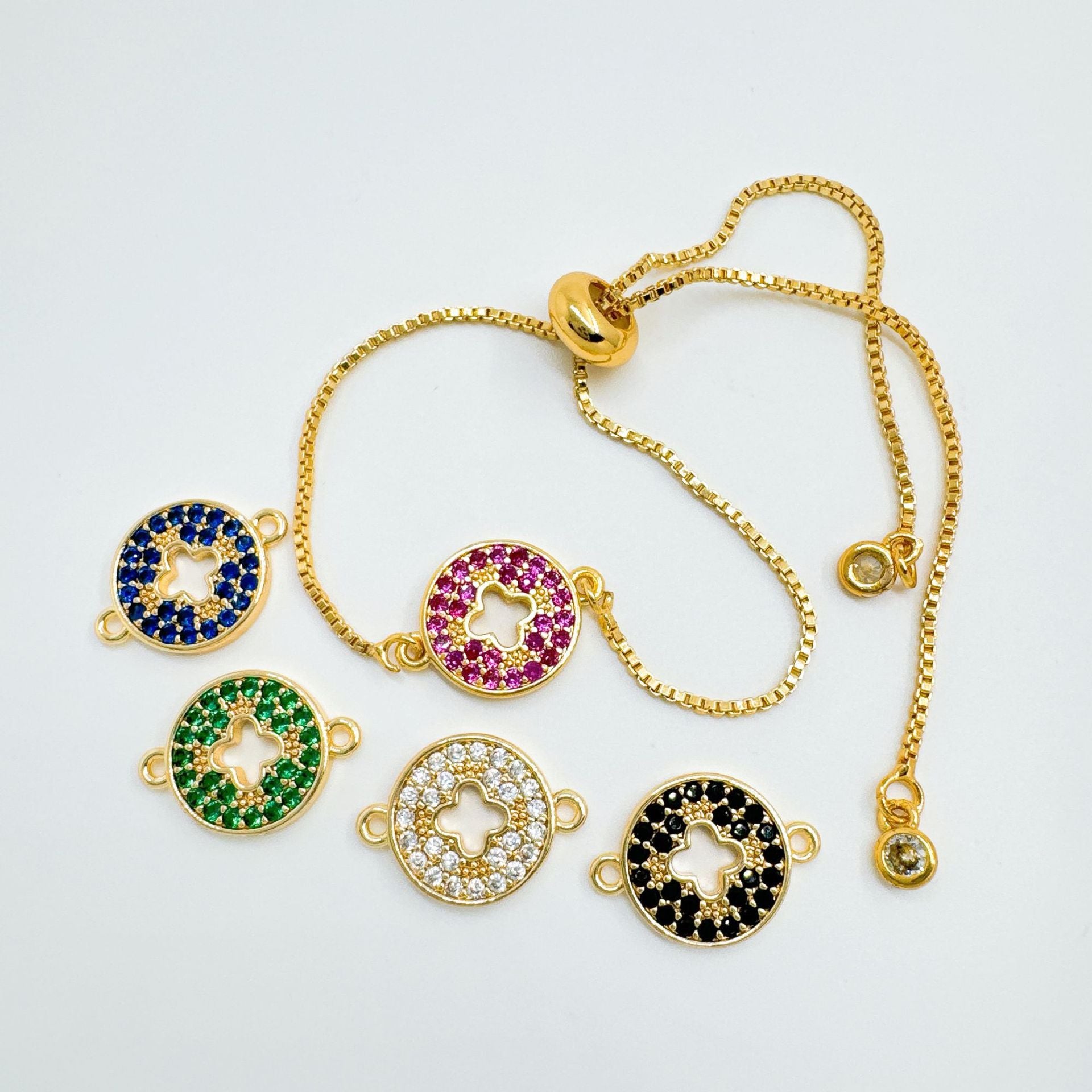 Wholesale 18K Gold Plated Copper Cross Charm Bracelet with Micro Zircon Trendy DIY Jewelry Accessory
