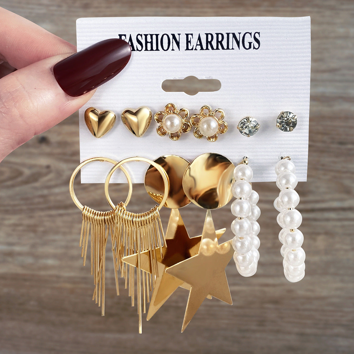 Wholesale Metal colorful geometric round retro earrings six-piece set