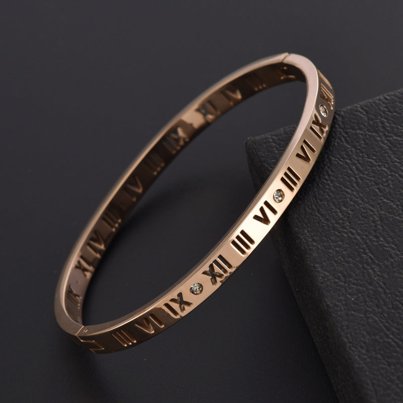 Bracciale digitale romano in acciaio al titanio e oro rosa all'ingrosso