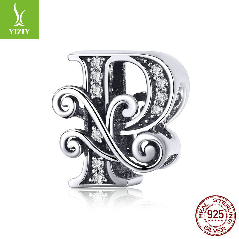 Wholesale 26 Letters DIY Beaded Bracelet Accessories Inlaid with Zircon Sterling Silver Beads Charms ACC-CHS-YinZhiyun001