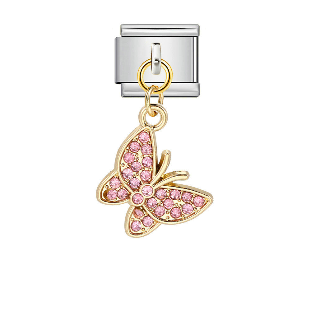 Wholesale 5pcs Italian Charm Bracelet 9mm DIY Splicing Diamond Butterfly Pendant Stainless Steel Composable Bracelet