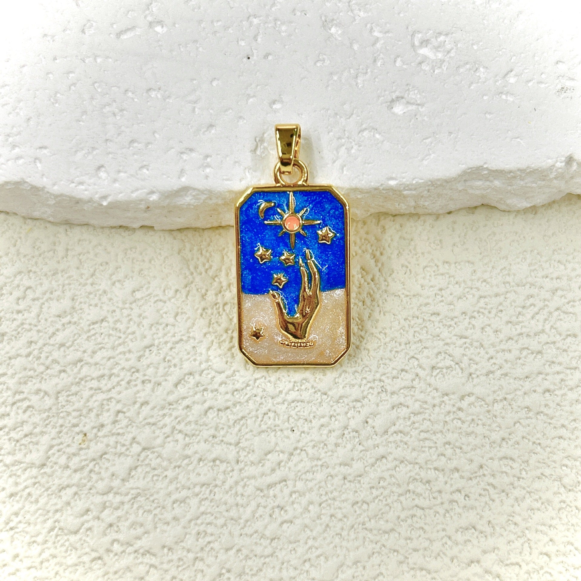 Wholesale 2pcs Oil Drop Tarot Sun Star Moon Pendant Copper All-match Necklace DIY Pendant Accessories