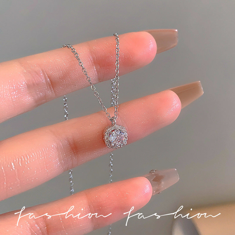 Wholesale Light Luxury Titanium Steel   Colorful Zircon Heart Necklace