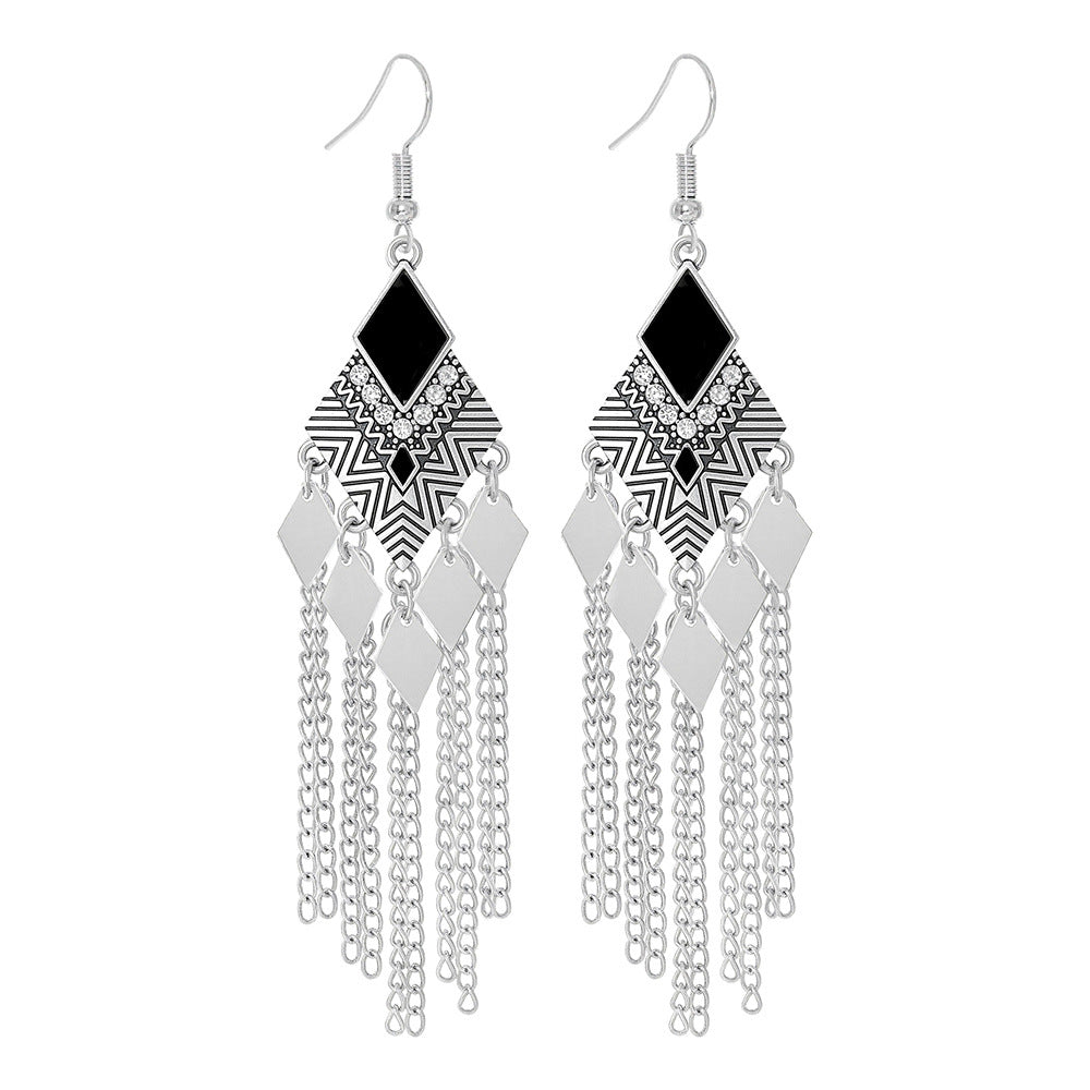 Wholesale ‌ New Chinese-Style Retro Ethnic Silver Tassel Earrings,  Exotic Ethnic Style,  Light Luxury,  High-End Feel,  Ancient Style Ear Hooks and Ear Pendants ‌
