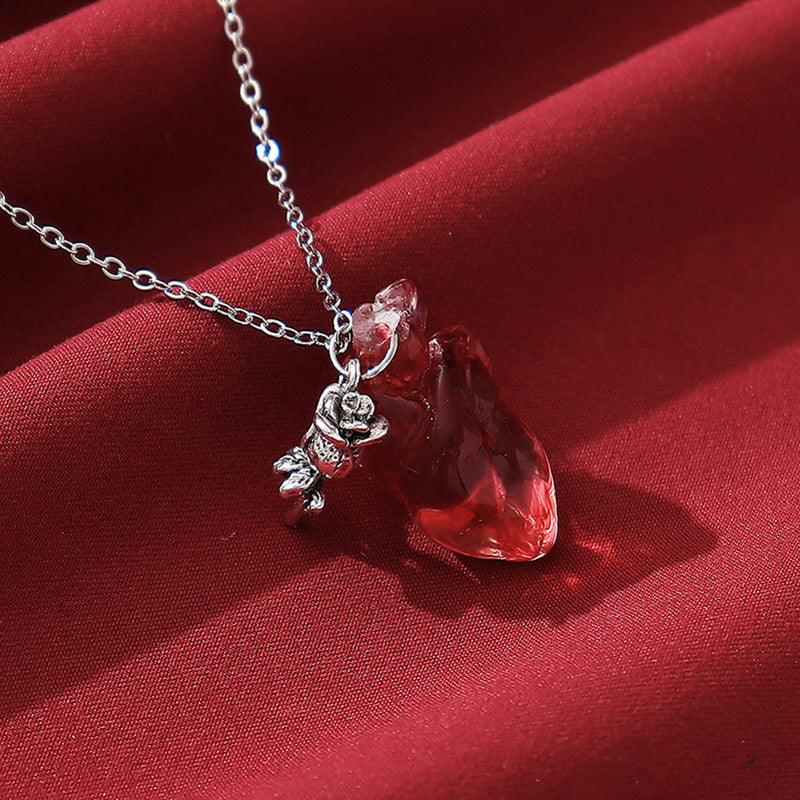 Wholesale Halloween Dark Heart Rose Pendant  Women's Necklace