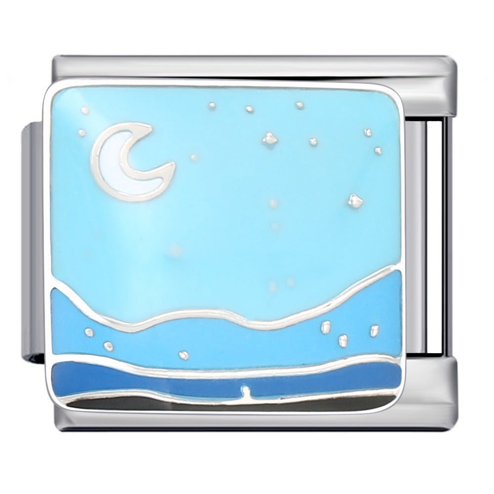 Wholesale  Italian Module Bracelet  Blue Ocean ElementsStainless Steel Welding Pattern DIY Charms