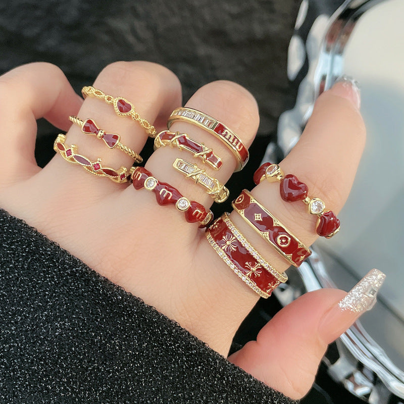 Wholesale Red Drop Glaze White Open Ring