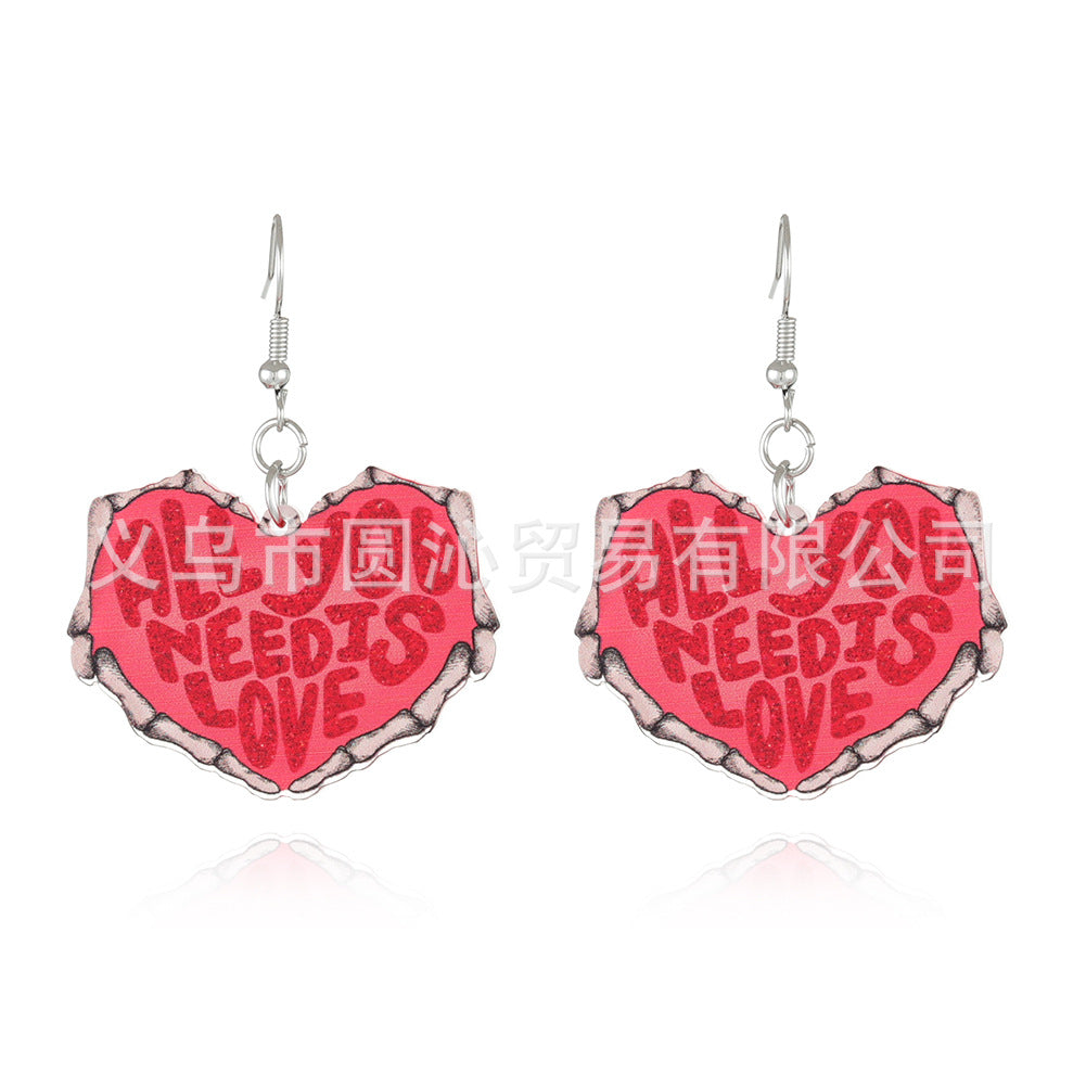 Wholesale Valentine's Day acrylic plate Red Love earrings