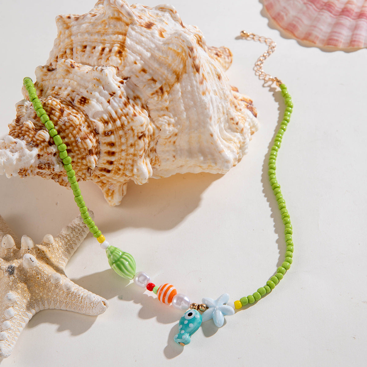 Wholesale  Starfish Shell Necklace Ocean Style Beach  Rice Bead Bead Necklace