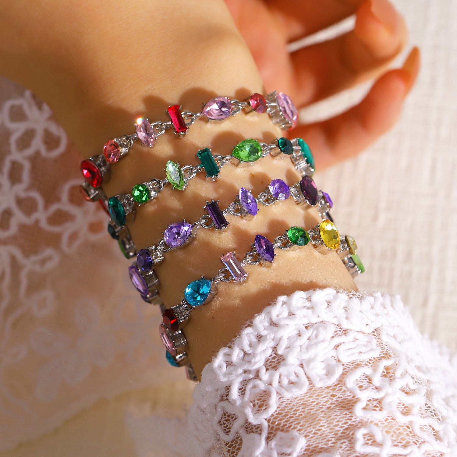 Wholesale Zinc Alloy Electroplated Fruit Shaped Colorful Candy Bracelet Irregular Sparkling Women S Fashion Accessory