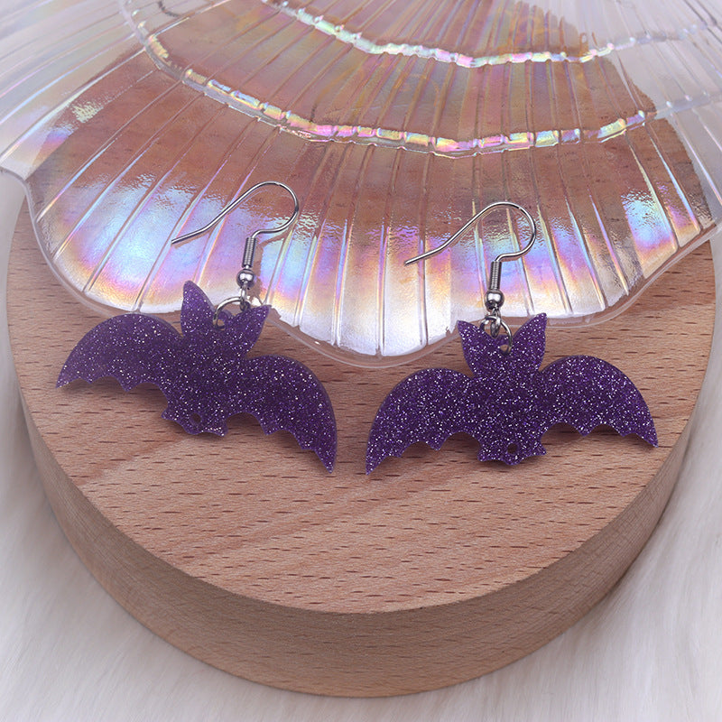 Wholesale Halloween Earrings Long Stitching Bat Pumpkin Spider Acrylic Earrings