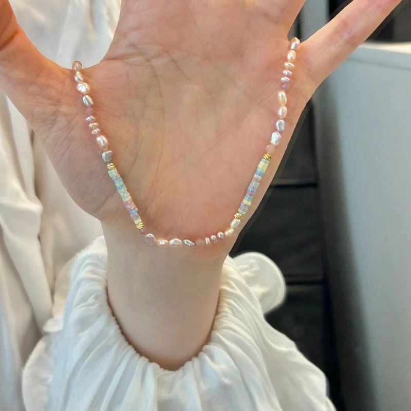 Wholesale  Irregular Pink Purple Beaded Necklace