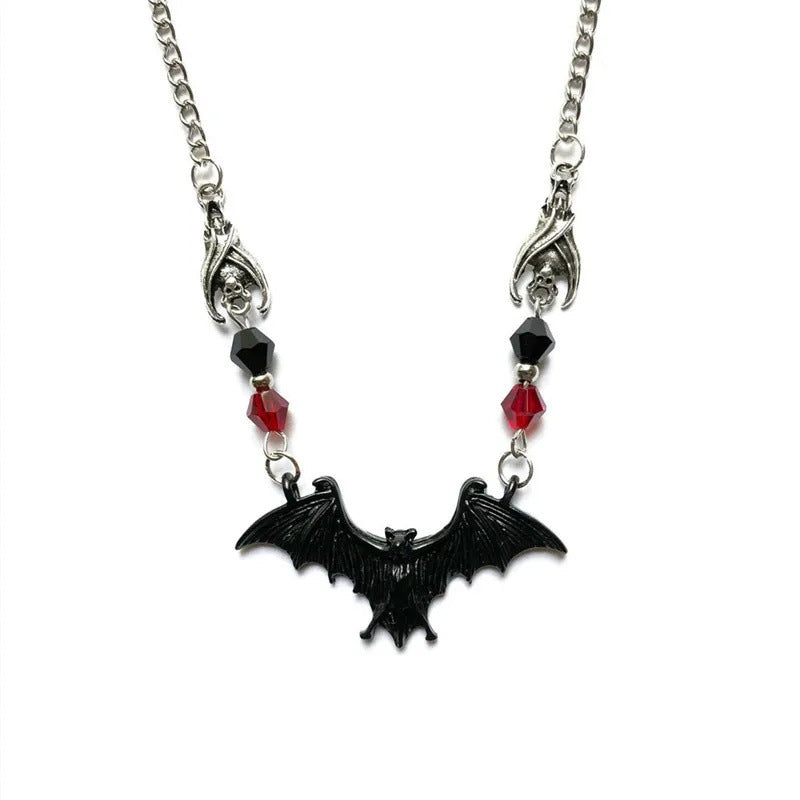 Wholesale Halloween Black Bat Necklace Goth Theme Crystal Beads Necklaces ACC-NE-MLR001