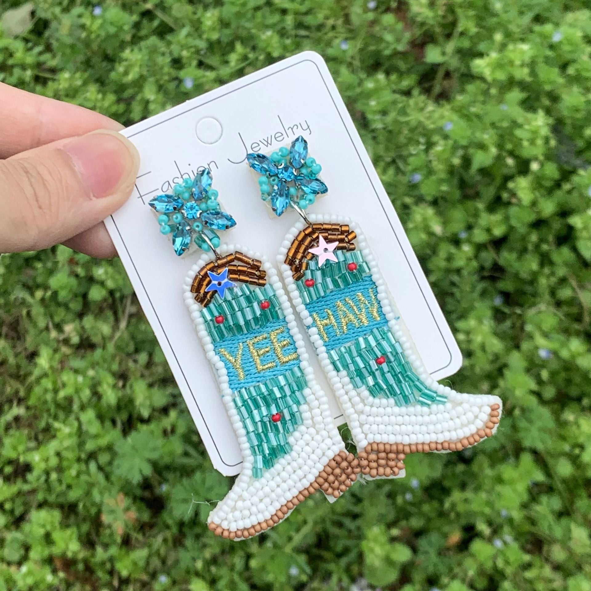 Wholesale Western Style Cowboy Boots Rice Bead Earrings ACC-ES-ManT024