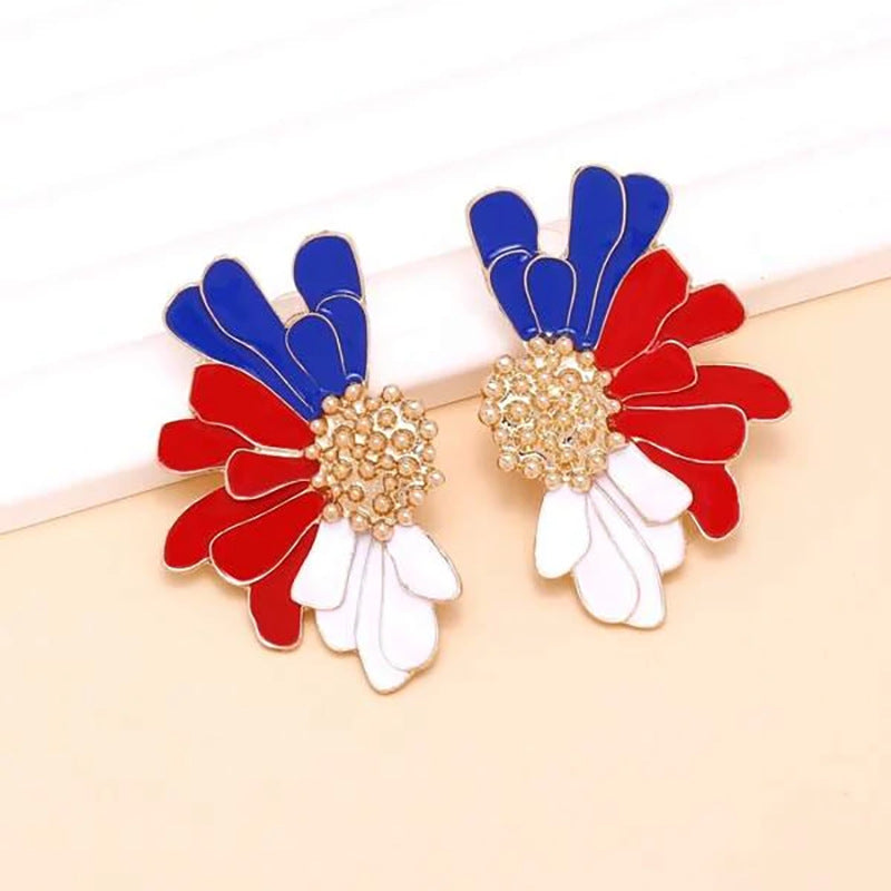 Wholesale American Independence Day Flower Drop Oil Alloy Earrings ACC-ES-FuSu005