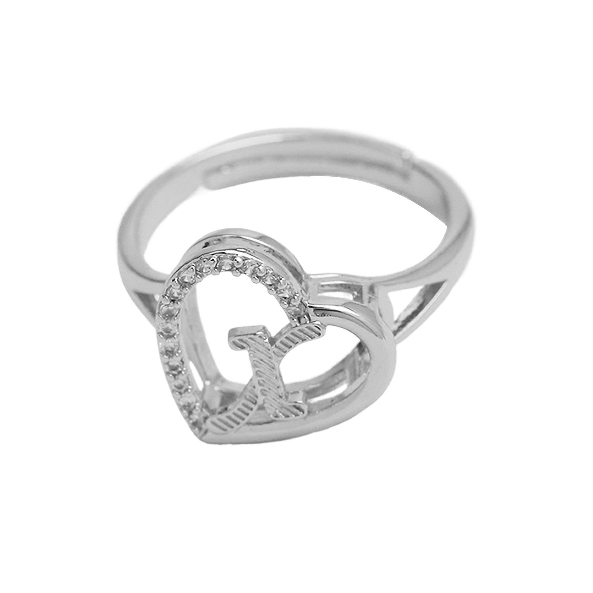 Wholesale  heart-shaped love texture hollow 26 grass English letters open heart ring