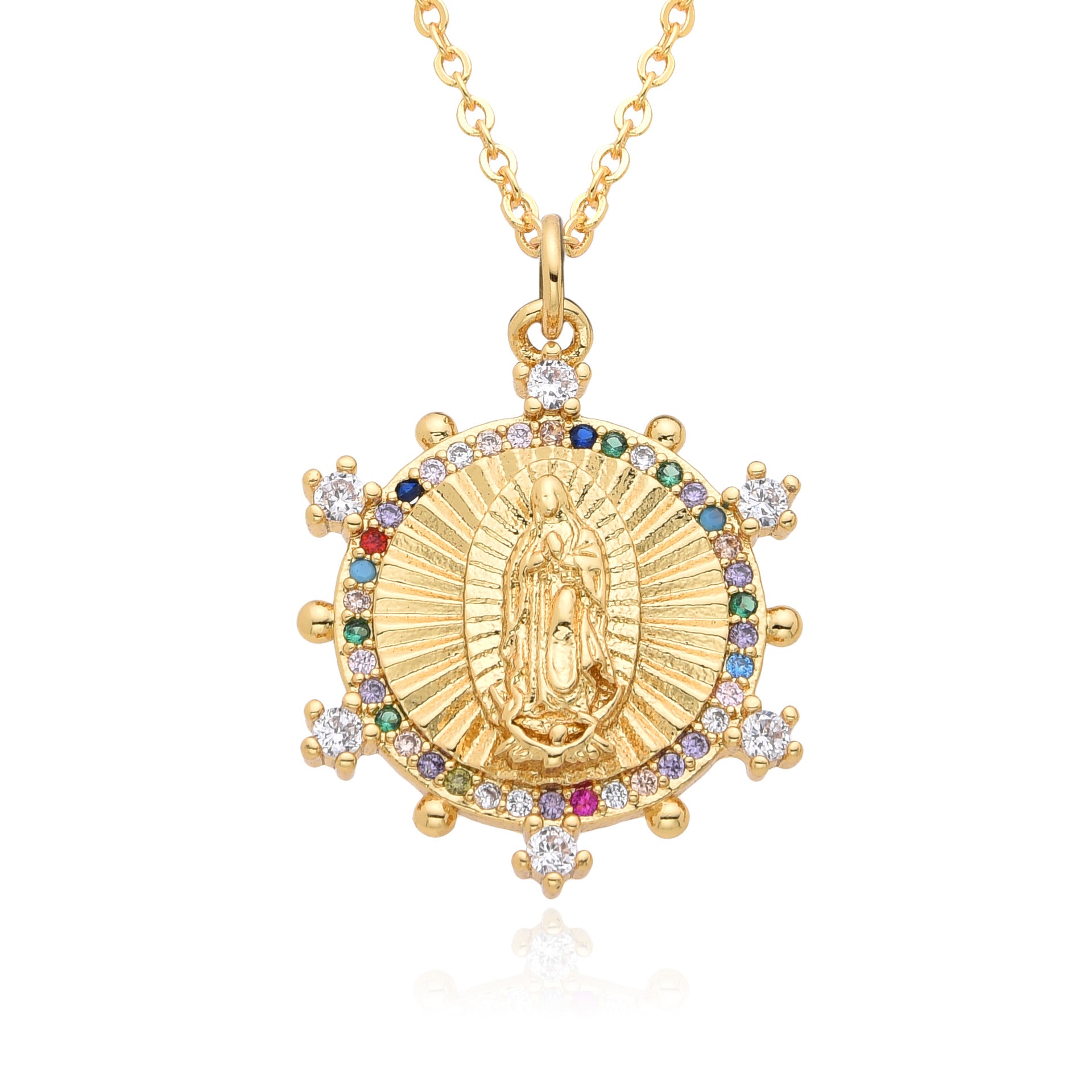 Wholesale zirconium inlaid necklace  gold plated Virgin Mary pendant necklace
