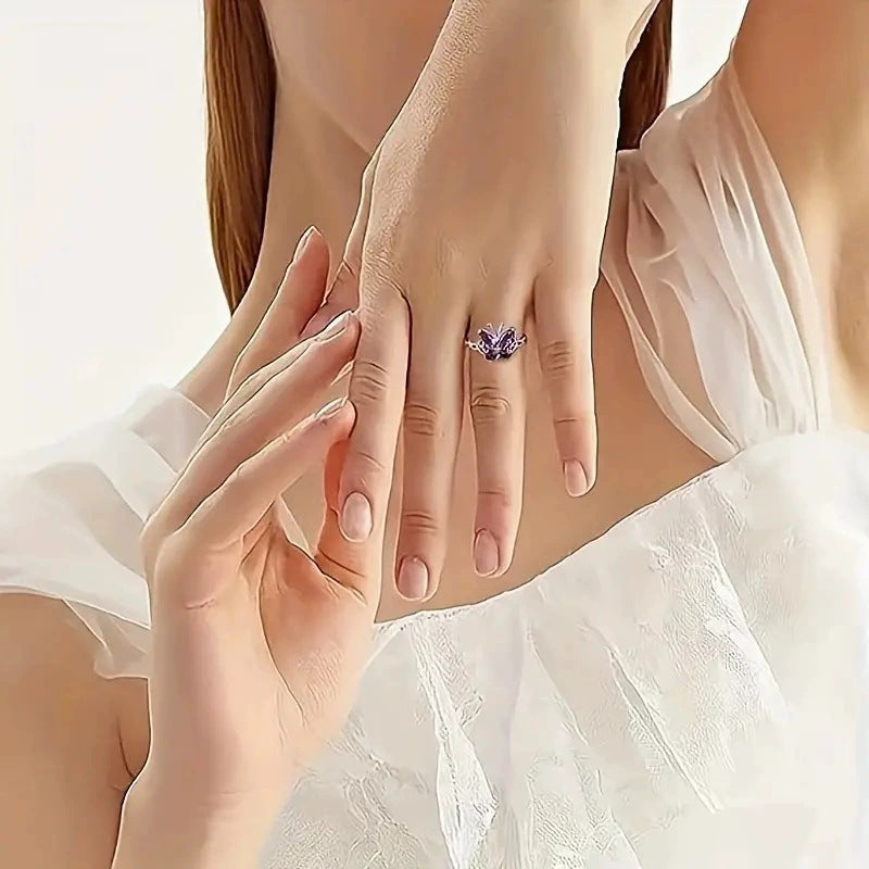 Wholesale  Purple Diamond Butterfly Ring