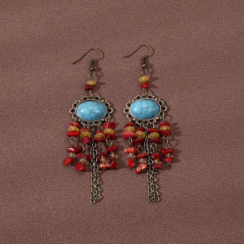 Wholesale Ethnic Style Red Eyebrow Pendant Headdress Necklace Earrings ACC-NE-Gumi001