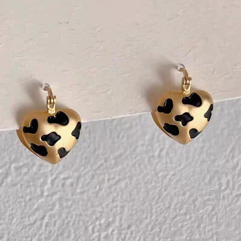 Wholesale Leopard Print Gold Heart Earrings