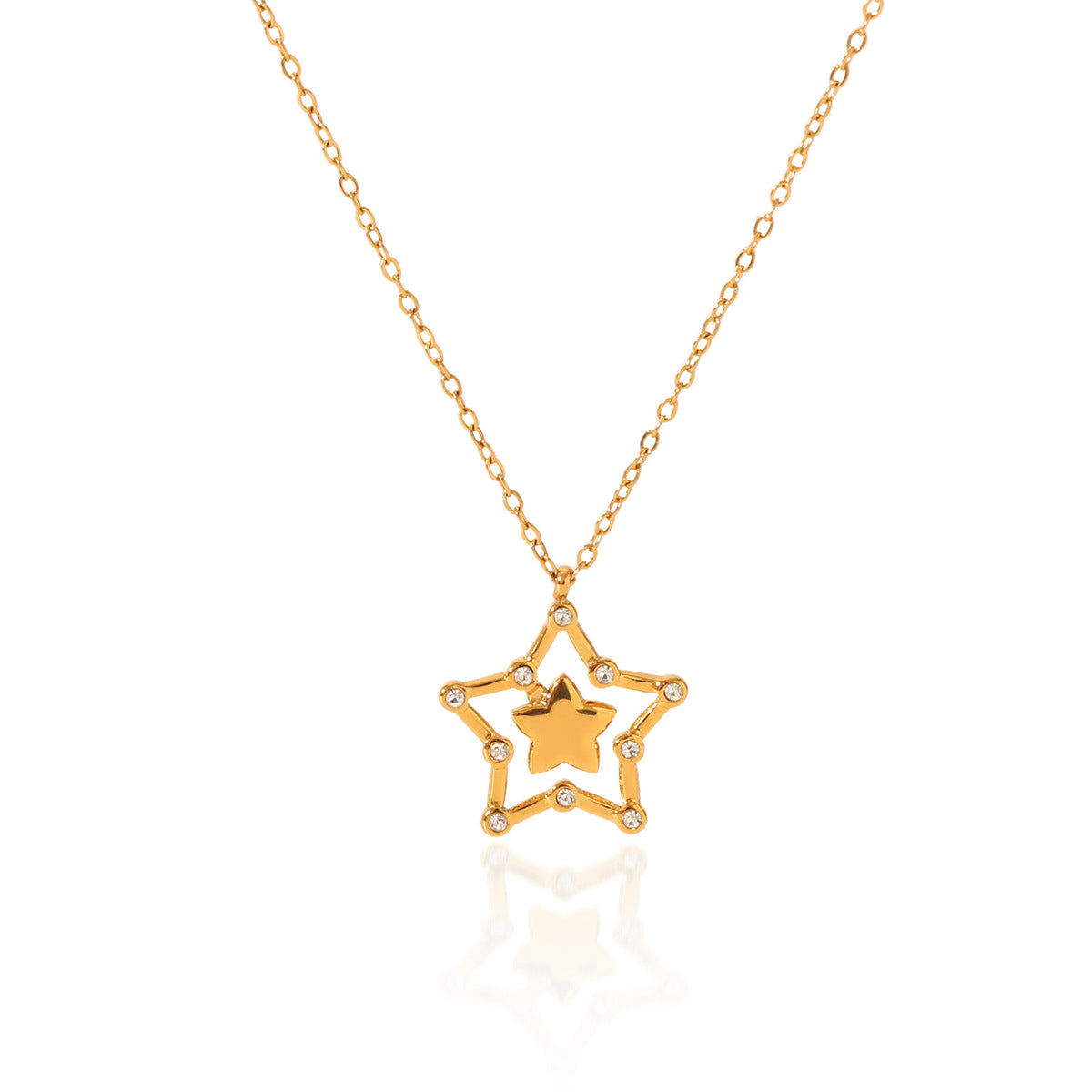 Wholesale diamond hollow five-pointed star titanium steel necklace