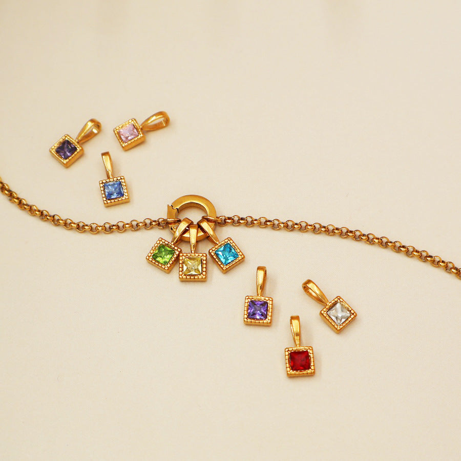Wholesale Stainless Steel Colorful 12 Birthstone Pendant Free Assembly DIY Accessories Necklace