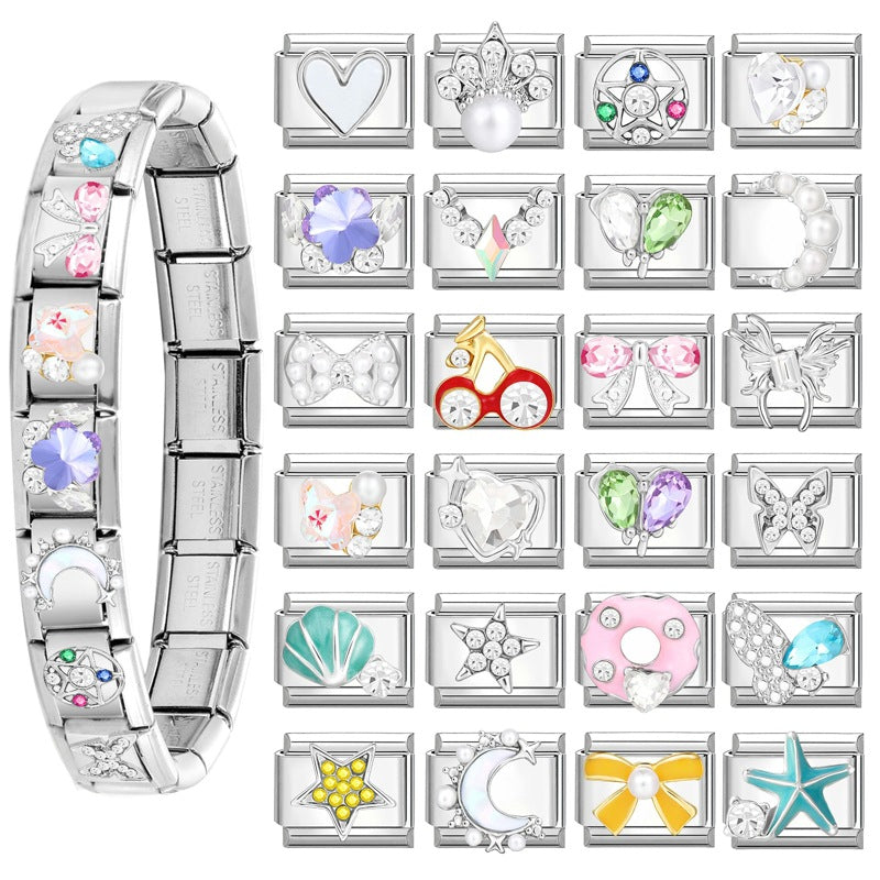 Wholesale Italian Charm Bracelet 9mm DIY Splicing Removable Stainless Steel Insect Series Composable Bracelet