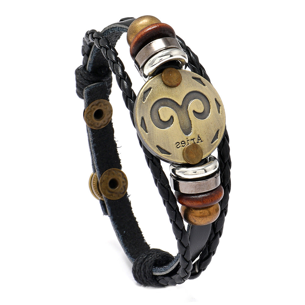 Wholesale 12 Constellations Cowhide Bracelet Adjustable Braided Beaded Bracelet Miyuki ACC-BT-Saih002