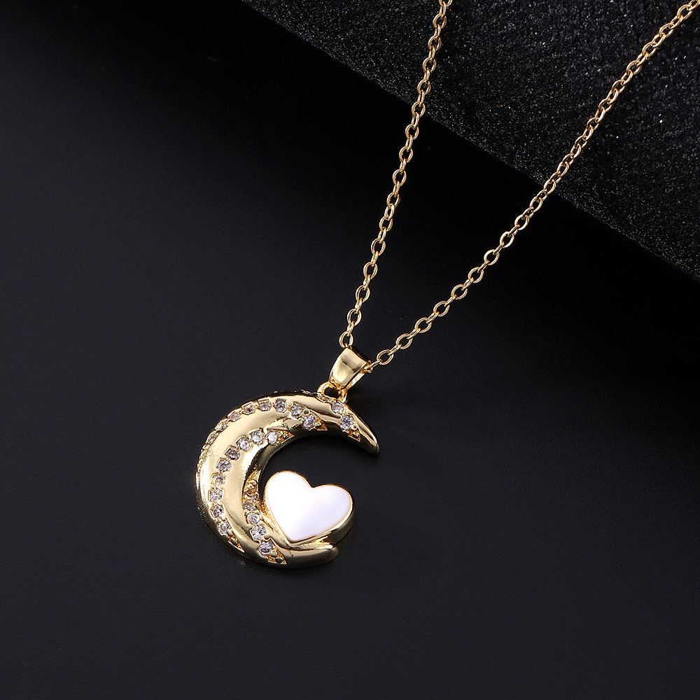 Wholesale Oil Dripping Love Heart Moon Copper Necklaces ACC-NE-SY005