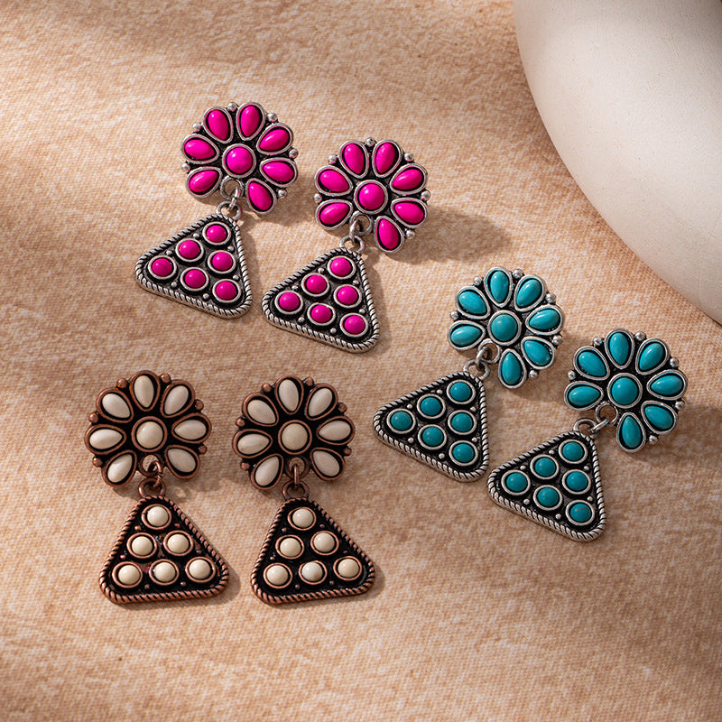 Wholesale Bohemian-Style Turquoise Flower Earrings for Women — Colorful Triangular Dangles