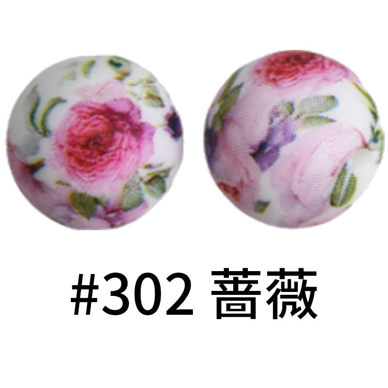 Wholesale 50pcs Western Style Leopard Skull Color Aztec Printed Silicone Balls Beads ACC-BDS-HeSheng005