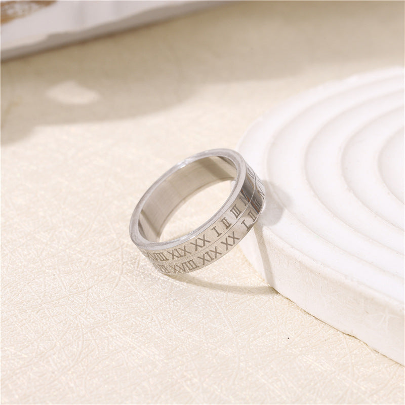 Wholesale rotatable Roman numeral ring  titanium steel ring