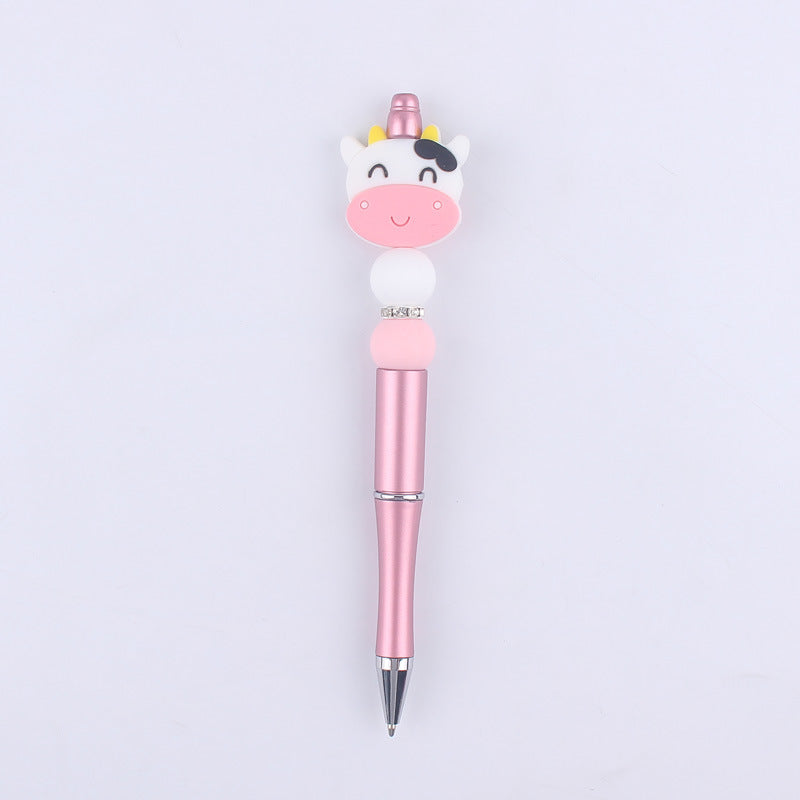 Wholesale Handmade Beaded Pen Cartoon Animal Cow Silicone Beaded Ballpoint Pen