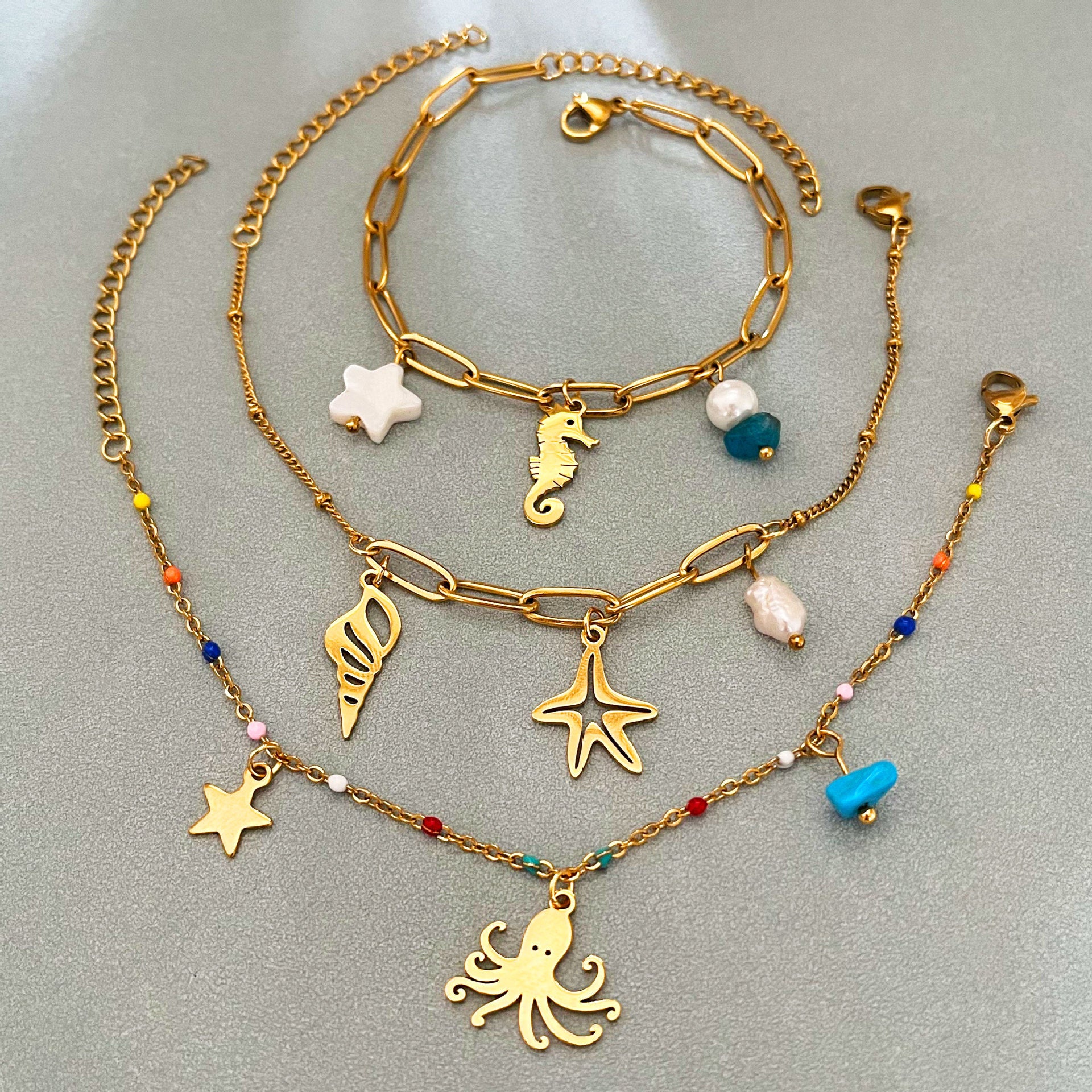 Wholesale Ocean Series Seahorse and Starfish Pendant Bracelet