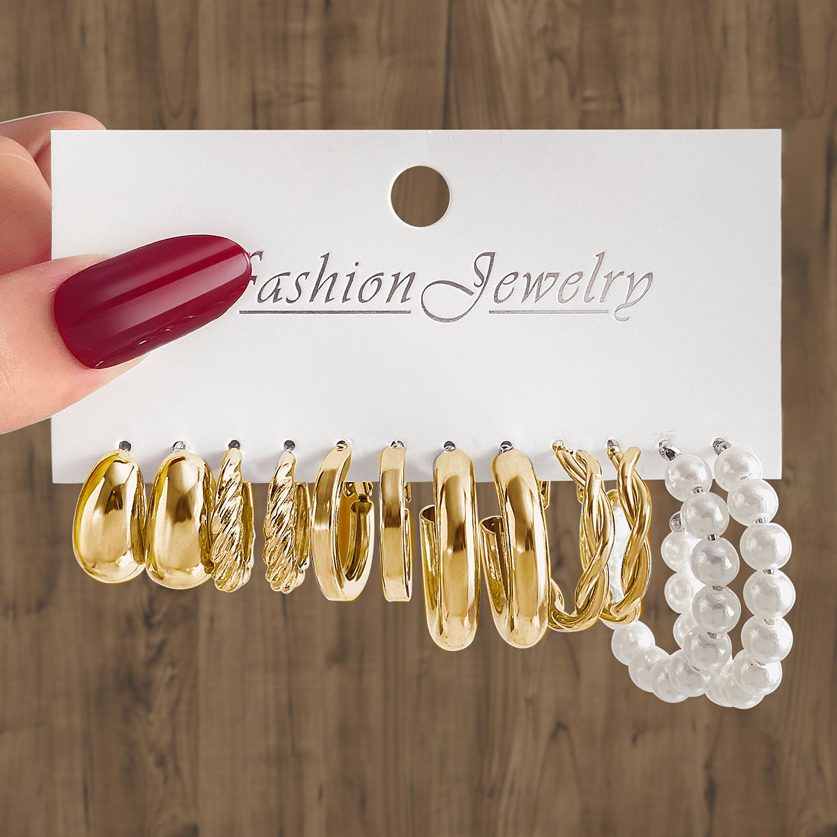 Wholesale  Geometric Multi-layer C- shaped Pearl Earrings Set