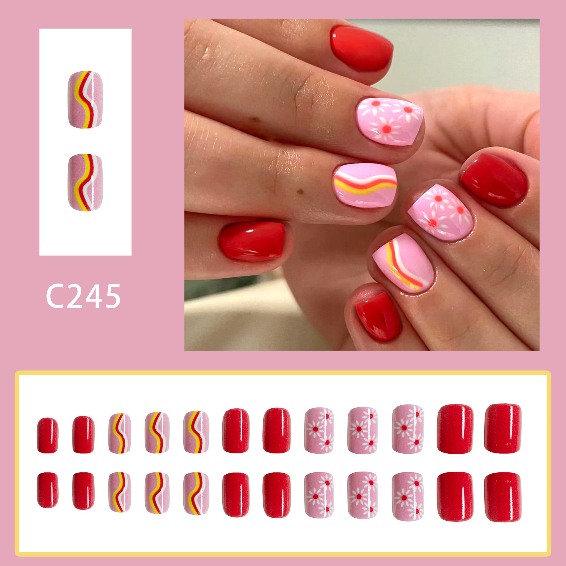 Wholesale 24 Pieces/box Nail Stickers Colorful Striped Sweet Flower Manicure Press-on Nails Kits ACC-NS-GuaiXL006