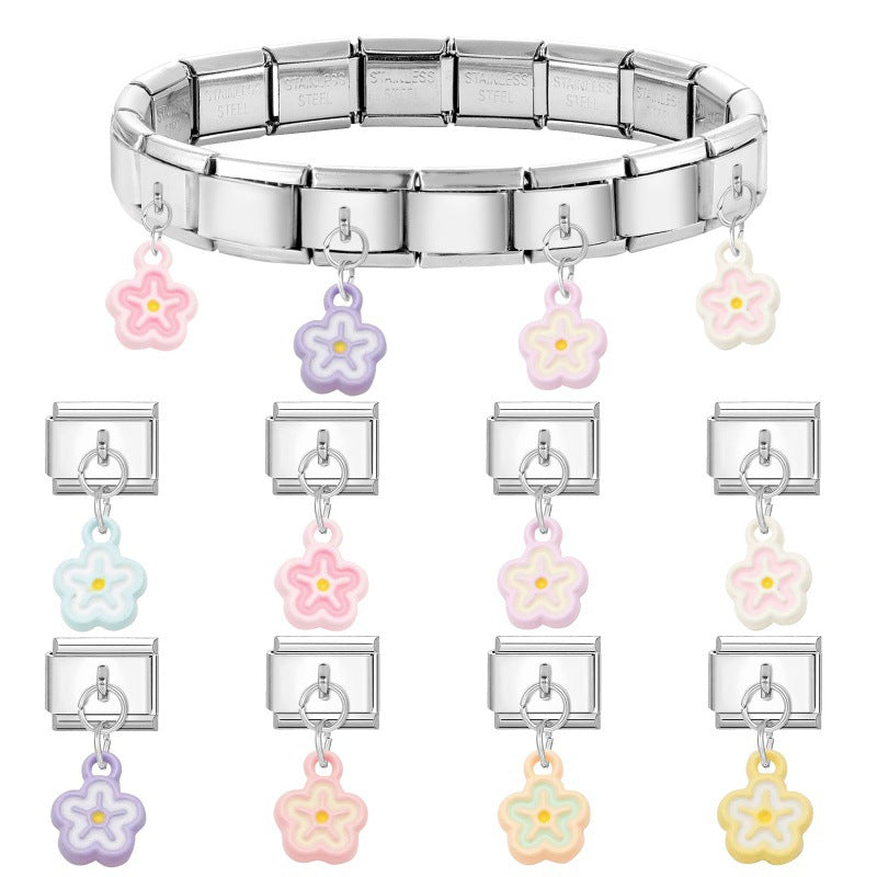 Wholesale Italian Charm Bracelet 9mm DIY Splicing Flower Pendant Stainless Steel Composable Bracelet