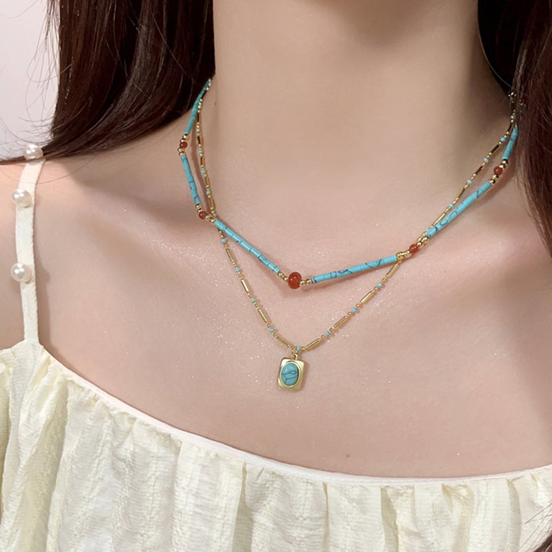 Wholesale Azure Turquoise Stacked Bead Necklace - Chic Layering Jewelry,  Boutique Resale Accessory