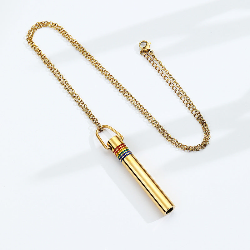 Wholesale Rainbow Yoga Meditation Stress Relief Whistle Stainless Steel Necklace ACC-NE-QinShi003